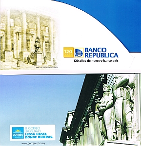 Edificio del BROU y logo del banco.