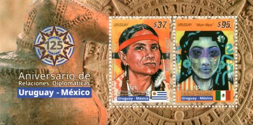 Hoja Filatélica 125 Aniversario Relaciones Diplomáticas Uruguay - México