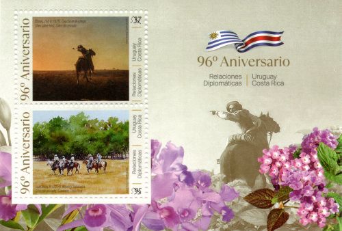 Hoja Filatélica 96 Aniversario Relaciones Diplomáticas Uruguay - Costa Rica