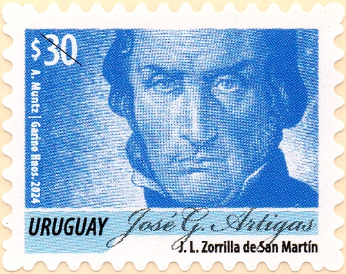 Estampa de José G. Artigas en tono azul